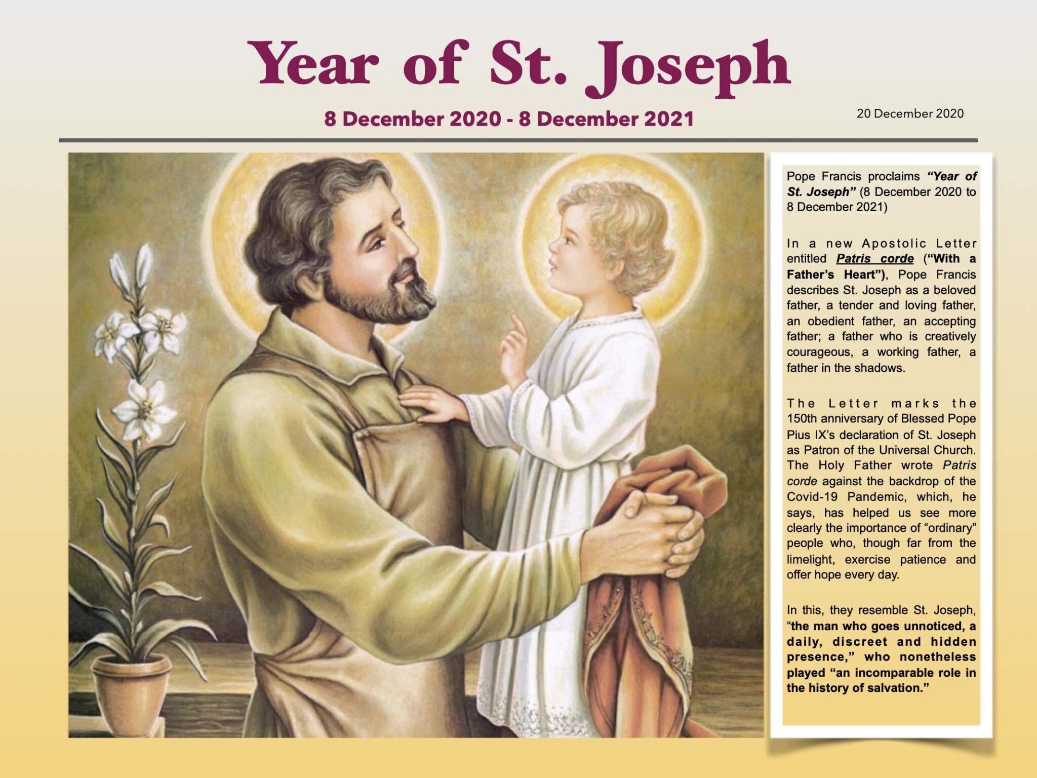 Year of St. Joseph - Catholic Spirituality Centre (CSC